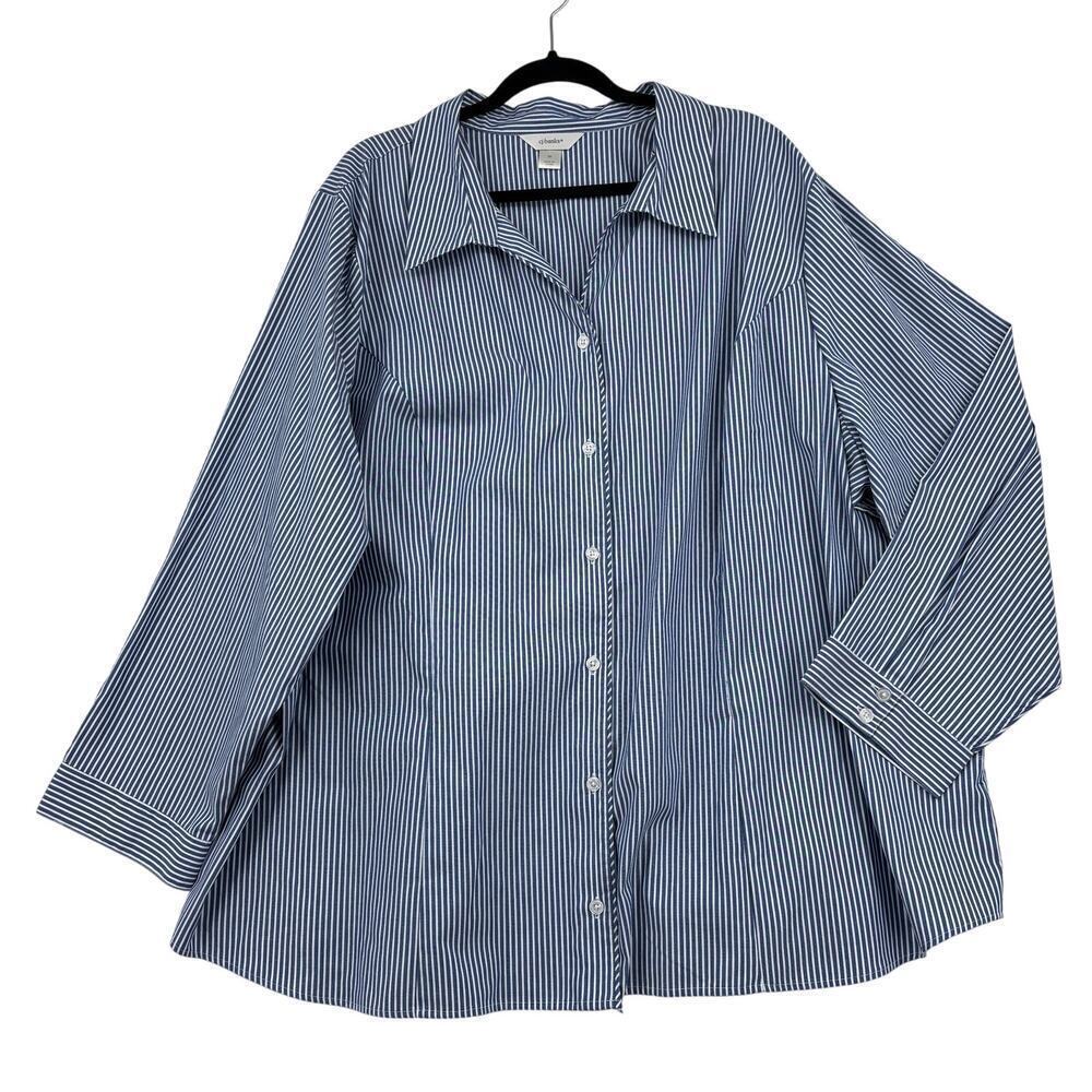 CJ Christopher Banks Blouse Top Womens Size 5X Blue White Stripe Button Up